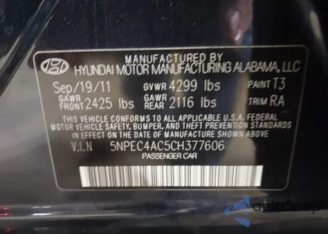 2012 Hyundai Sonata Limited from USA, damaged, VIN 5NPEC4AC5CH377606